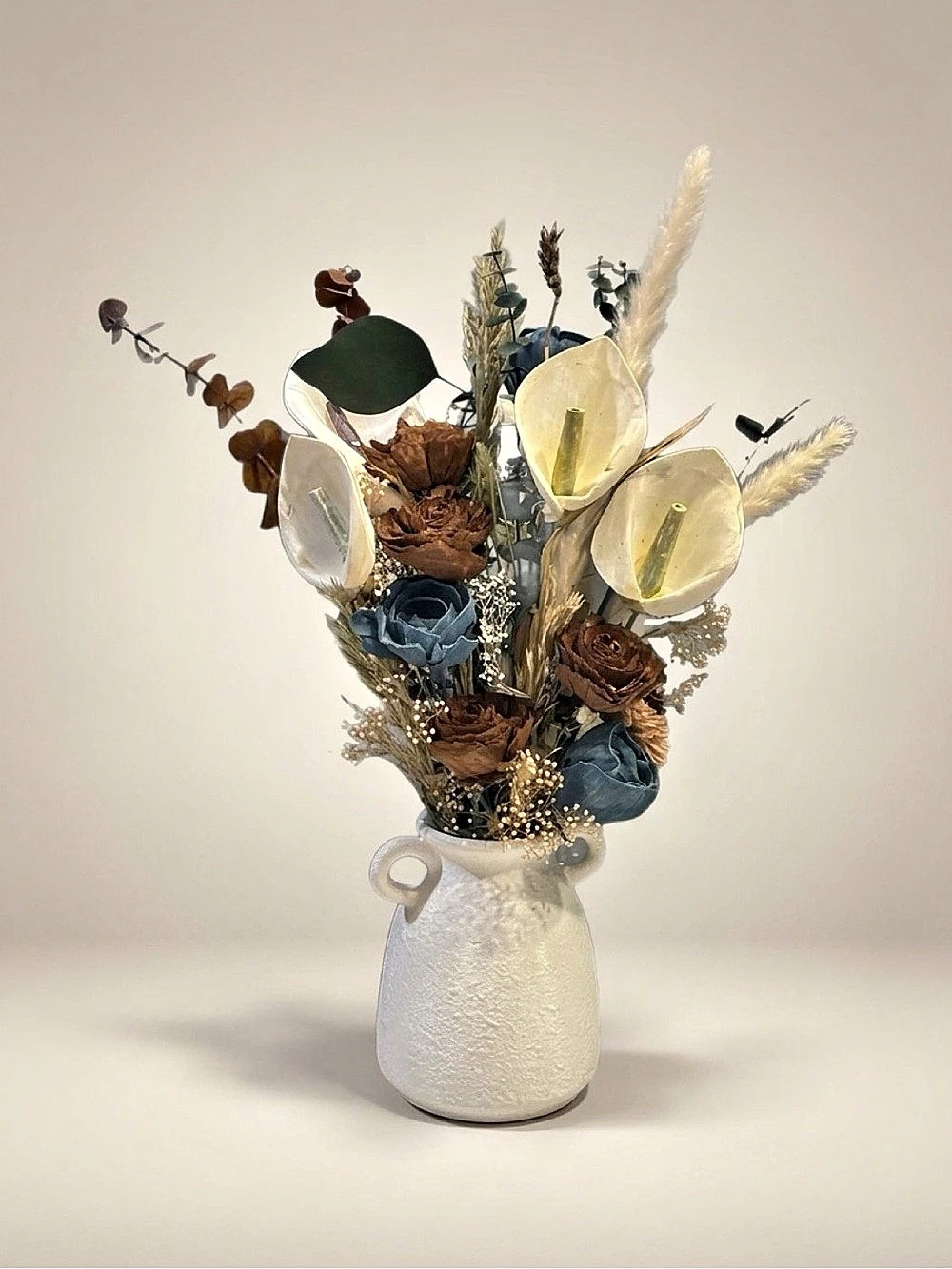 Wood Floral Arrangement in Blue & White
